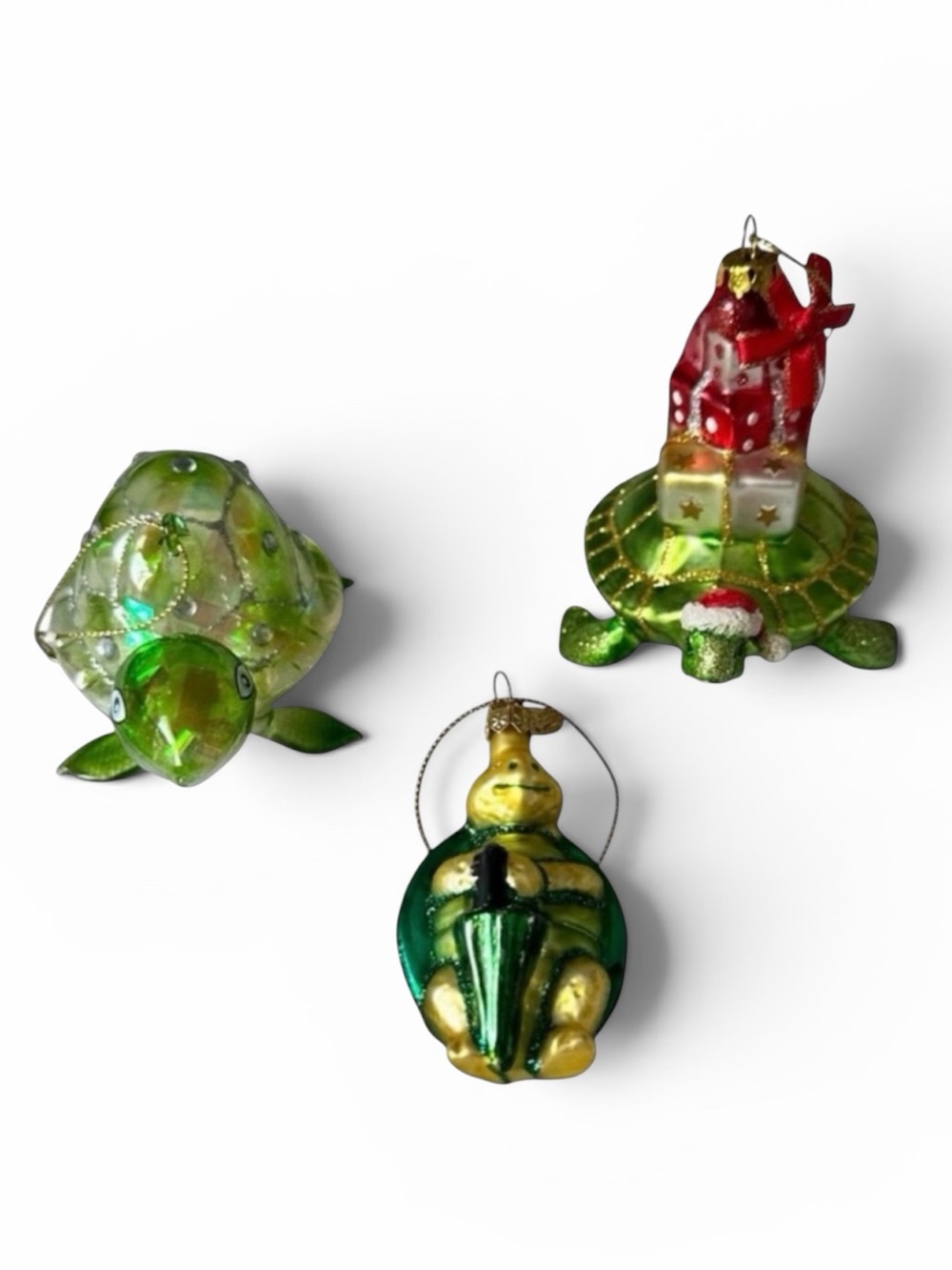 Set of 3 Whimsical Glass Turtle Ornaments